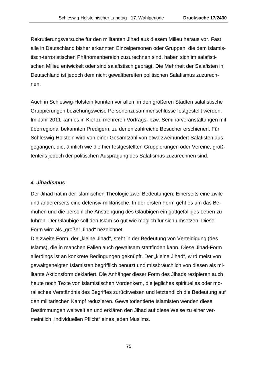 Seite 75 des Verfassungsschutzbericht 2011 Schleswig-Holstein