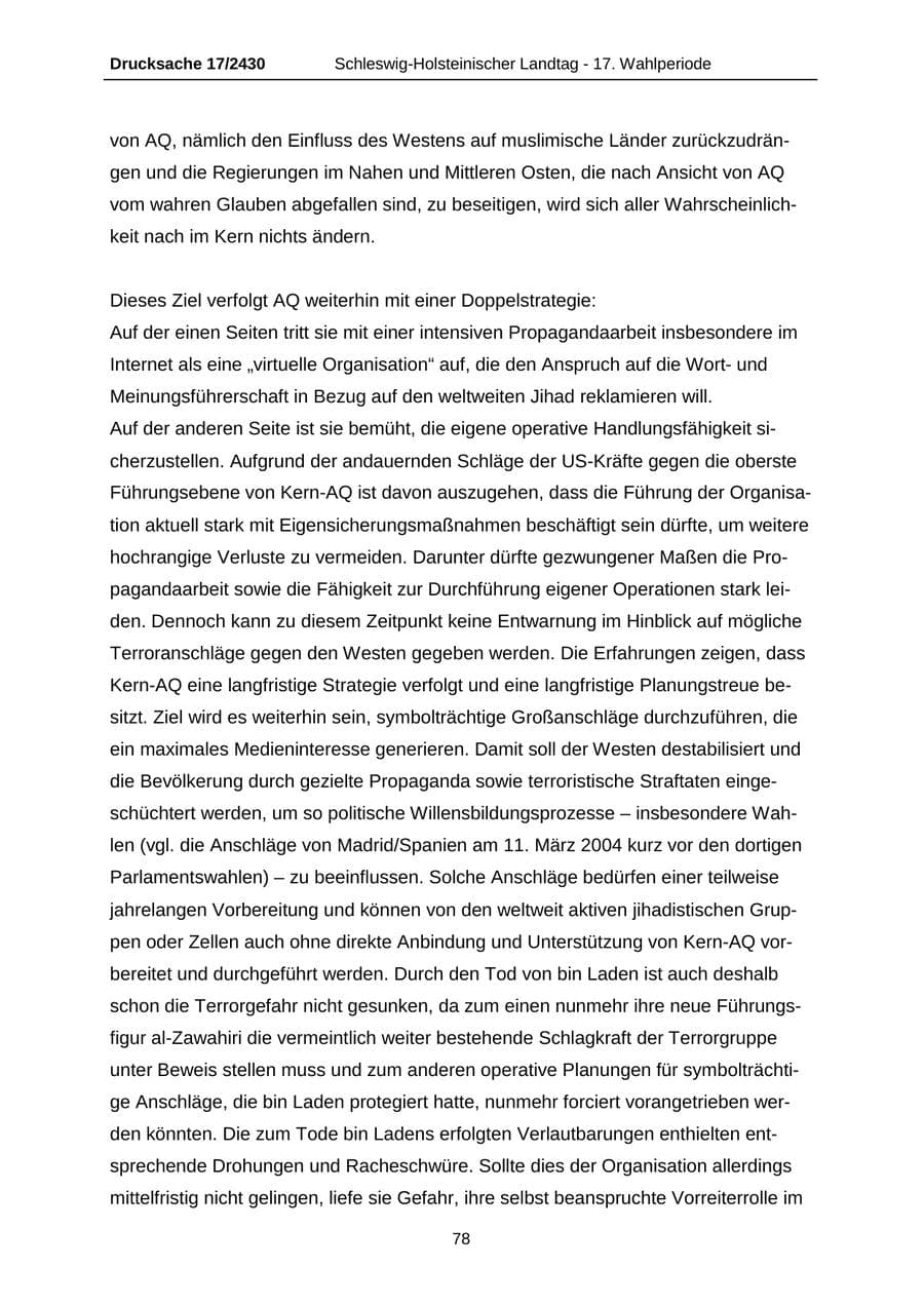 Seite 78 des Verfassungsschutzbericht 2011 Schleswig-Holstein