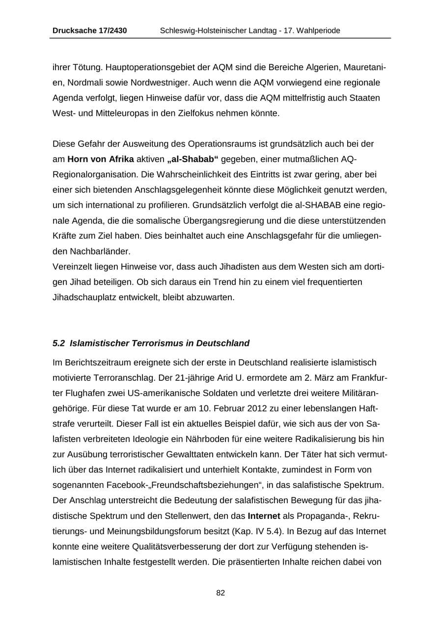 Seite 82 des Verfassungsschutzbericht 2011 Schleswig-Holstein