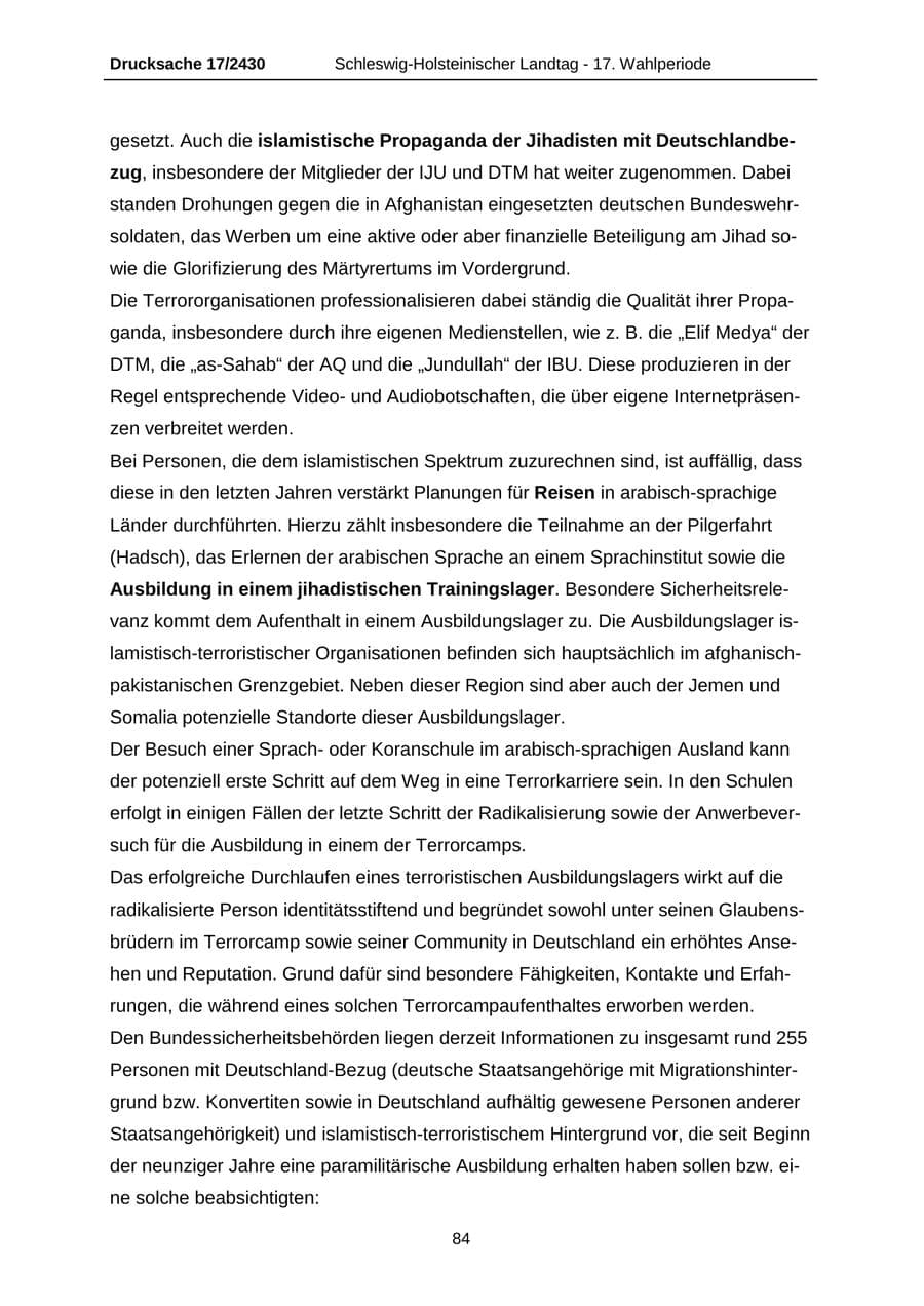 Seite 84 des Verfassungsschutzbericht 2011 Schleswig-Holstein