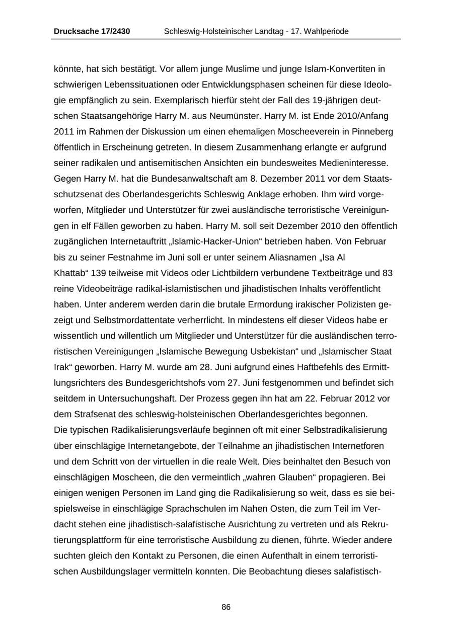 Seite 86 des Verfassungsschutzbericht 2011 Schleswig-Holstein