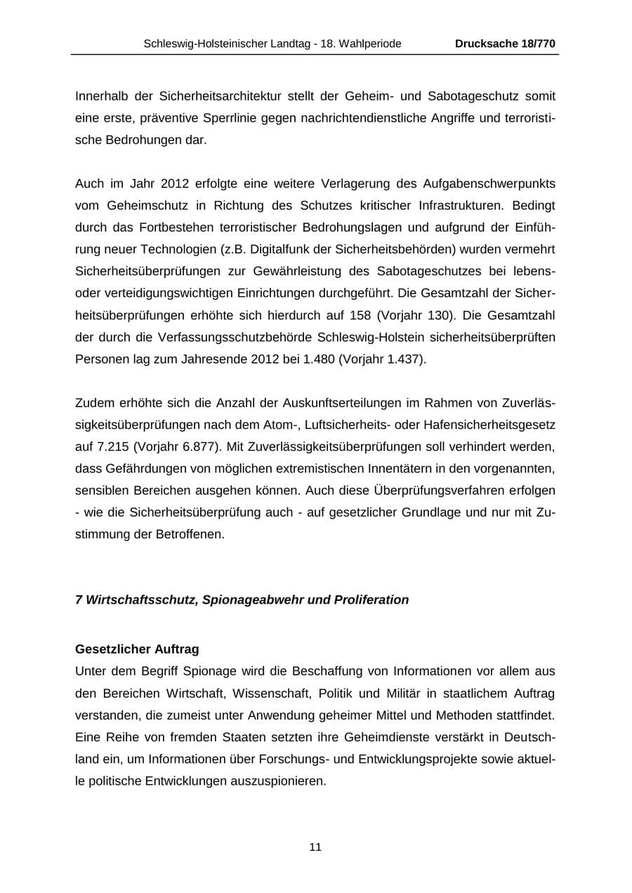 Seite 11 des Verfassungsschutzbericht 2012 Schleswig-Holstein