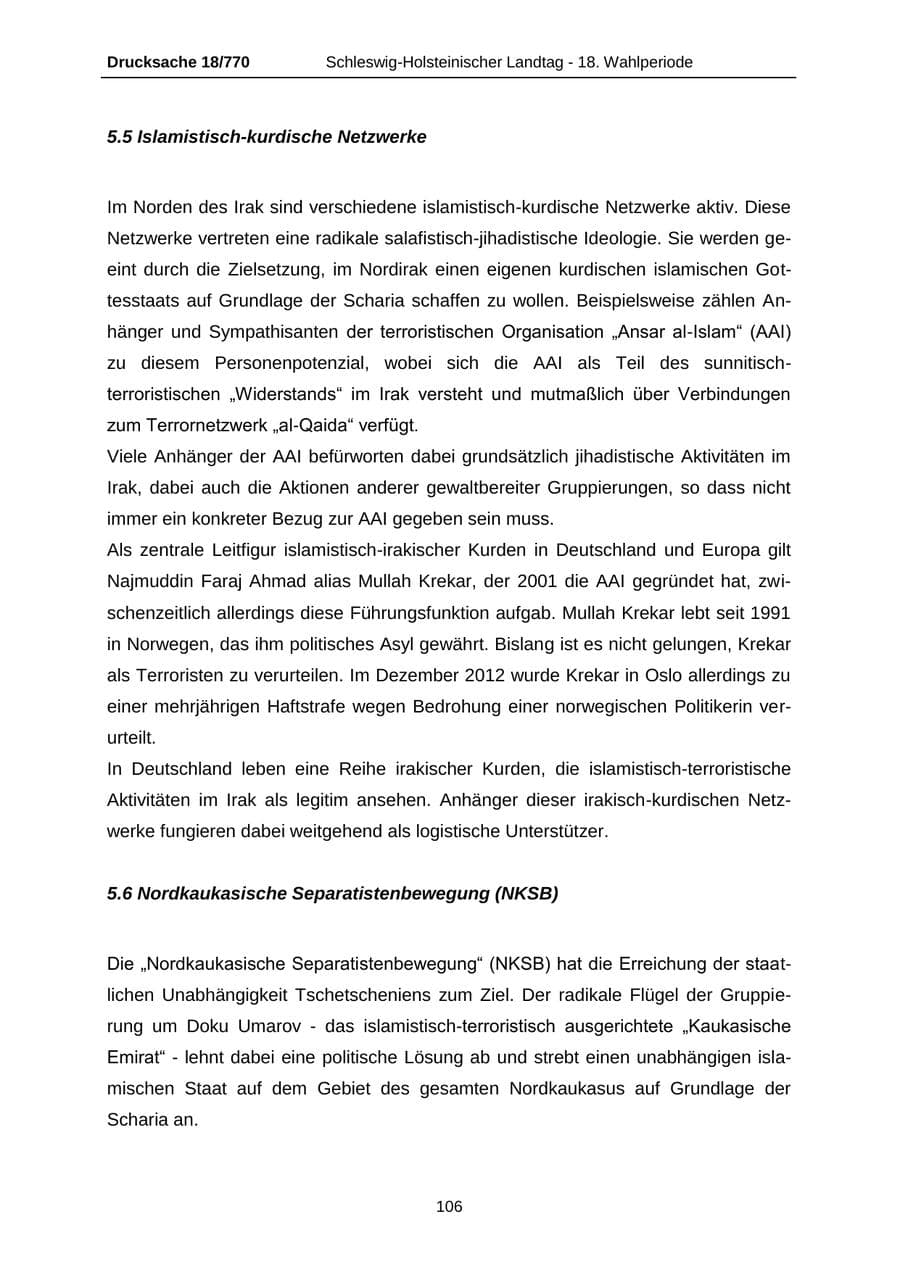 Seite 106 des Verfassungsschutzbericht 2012 Schleswig-Holstein