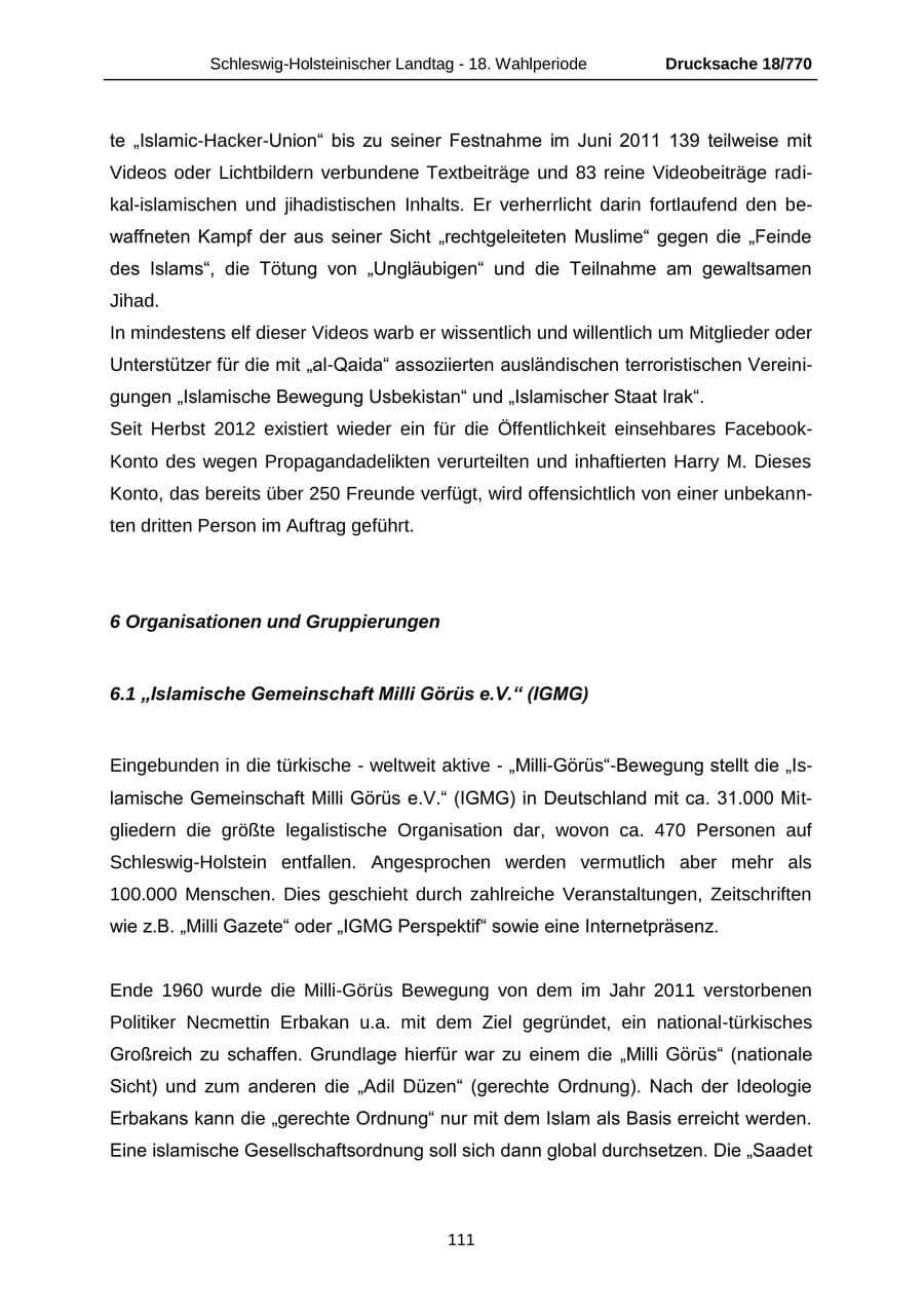 Seite 111 des Verfassungsschutzbericht 2012 Schleswig-Holstein