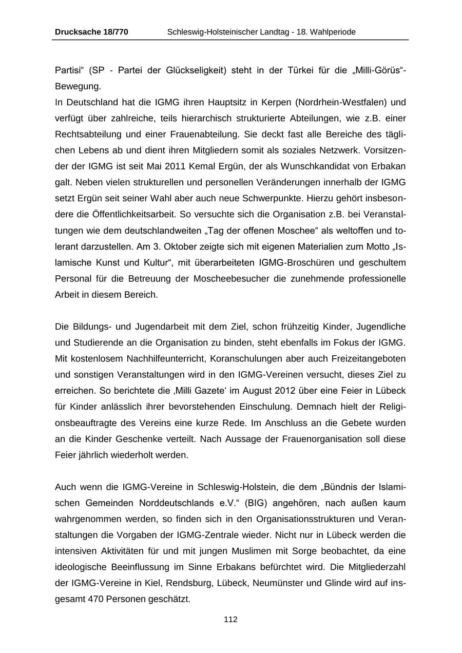 Seite 112 des Verfassungsschutzbericht 2012 Schleswig-Holstein