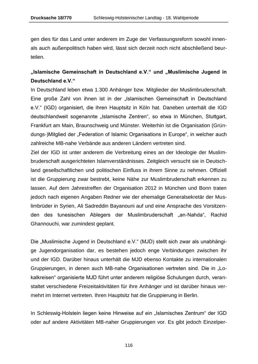 Seite 116 des Verfassungsschutzbericht 2012 Schleswig-Holstein