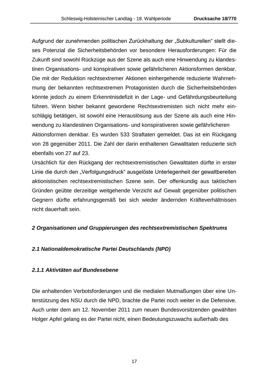 Seite 17 des Verfassungsschutzbericht 2012 Schleswig-Holstein