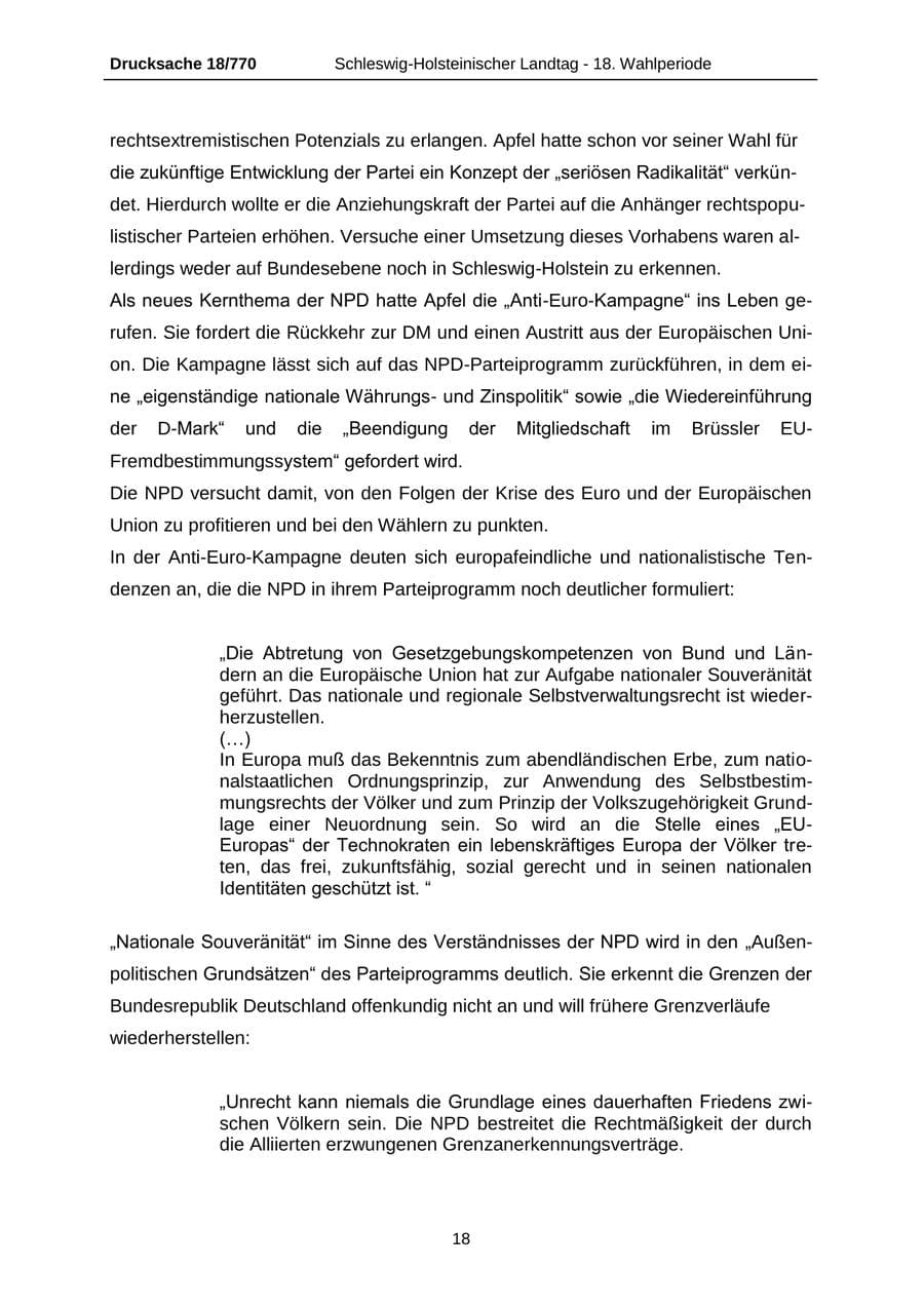 Seite 18 des Verfassungsschutzbericht 2012 Schleswig-Holstein