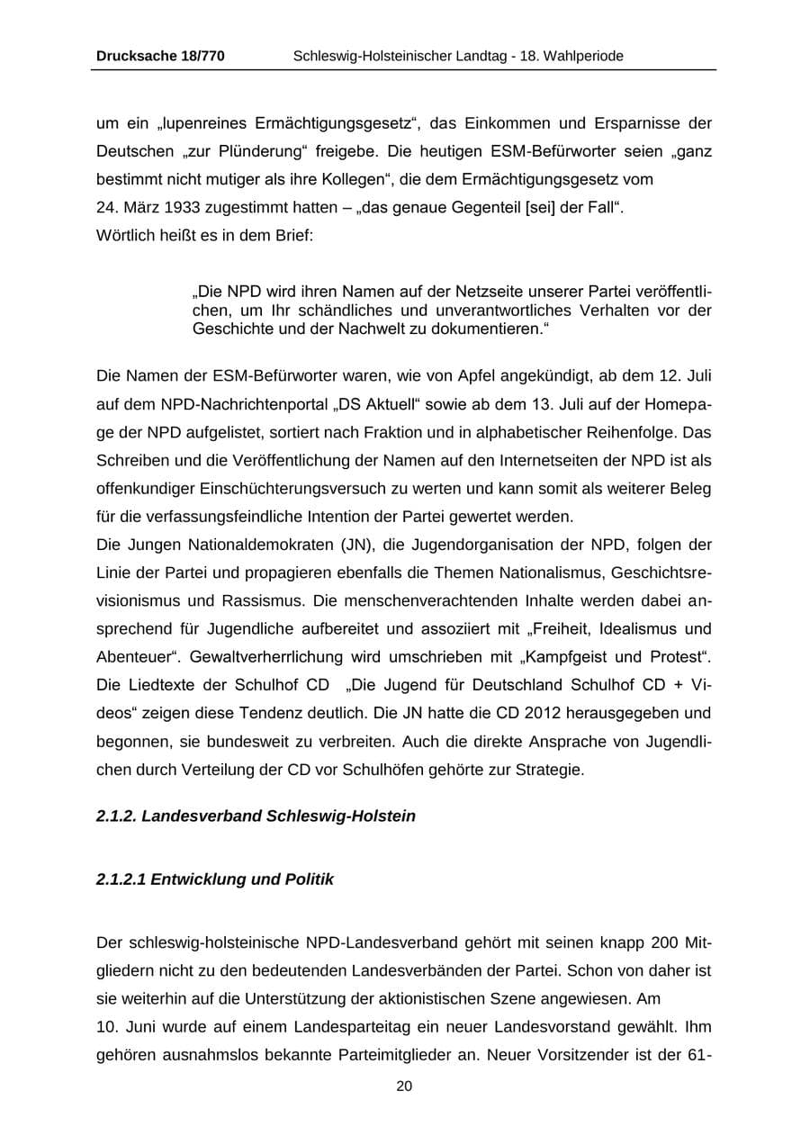 Seite 20 des Verfassungsschutzbericht 2012 Schleswig-Holstein