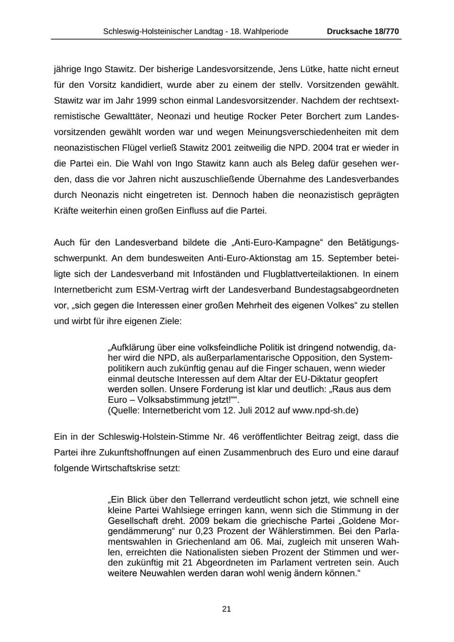 Seite 21 des Verfassungsschutzbericht 2012 Schleswig-Holstein
