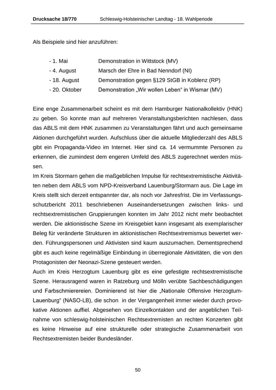 Seite 50 des Verfassungsschutzbericht 2012 Schleswig-Holstein