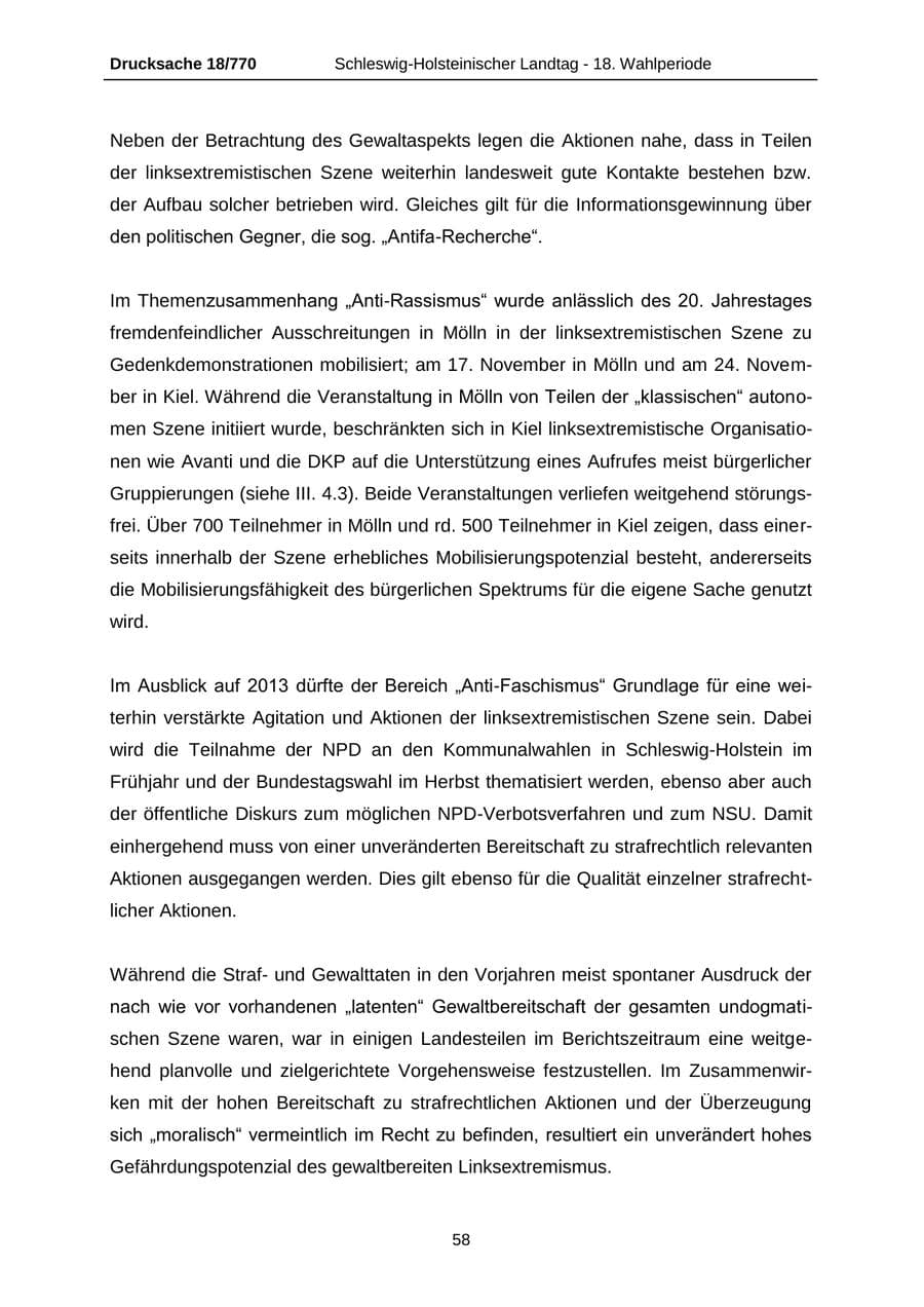 Seite 58 des Verfassungsschutzbericht 2012 Schleswig-Holstein