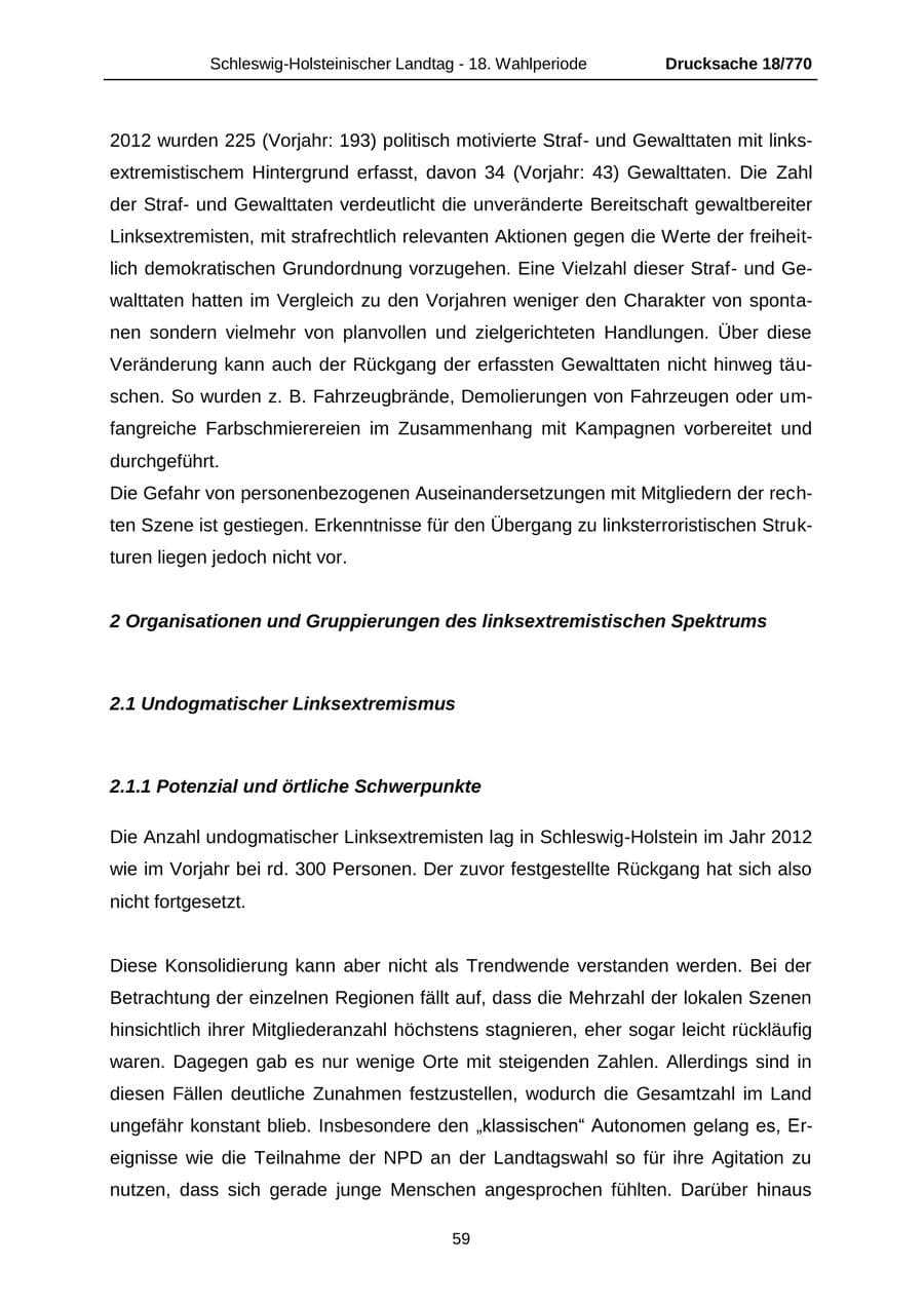 Seite 59 des Verfassungsschutzbericht 2012 Schleswig-Holstein