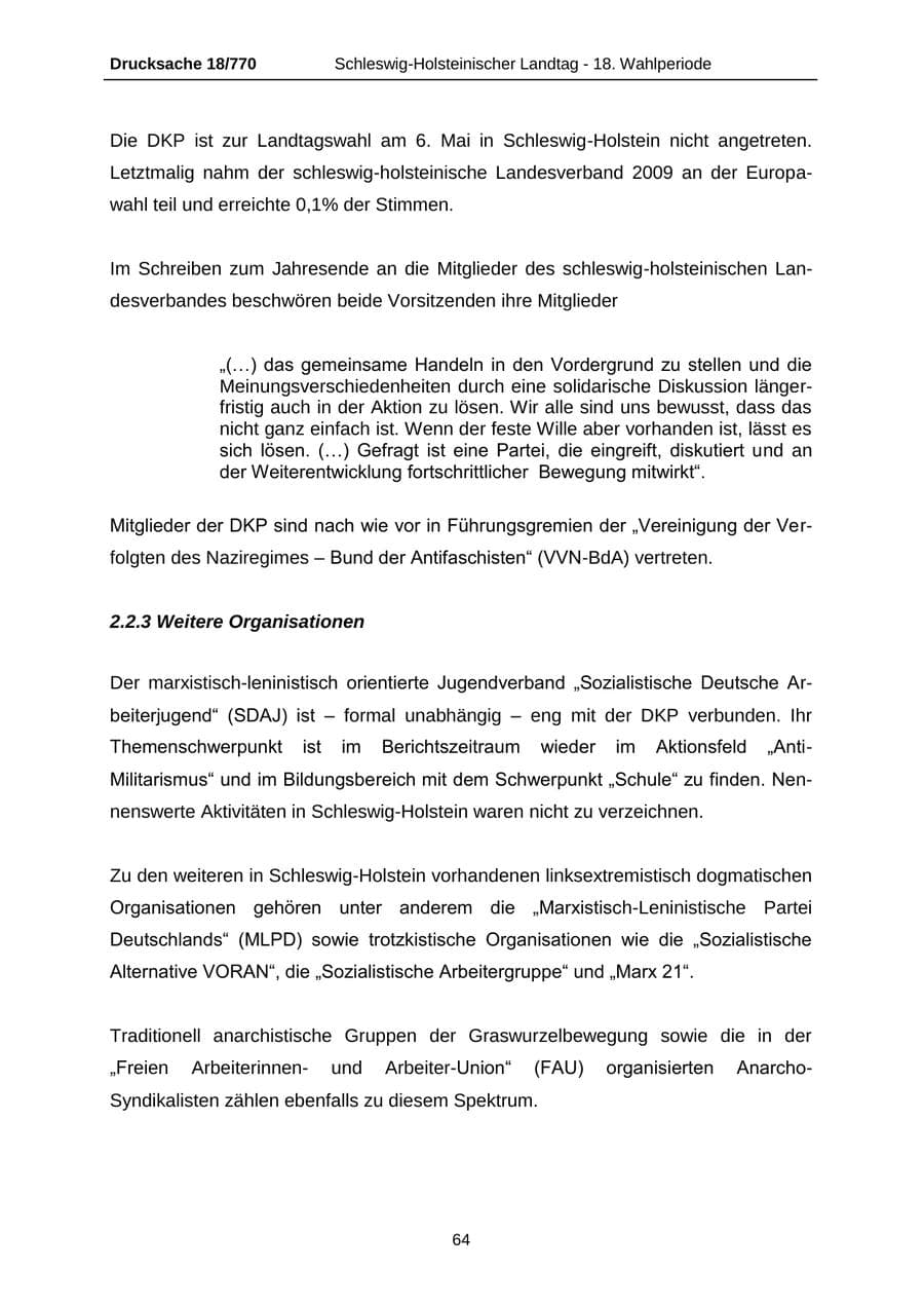 Seite 64 des Verfassungsschutzbericht 2012 Schleswig-Holstein