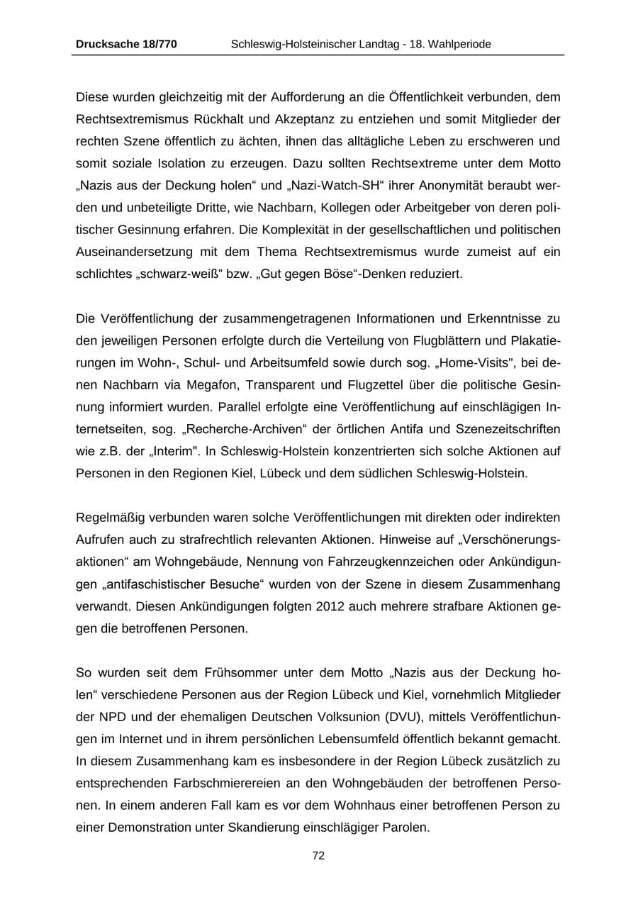 Seite 72 des Verfassungsschutzbericht 2012 Schleswig-Holstein