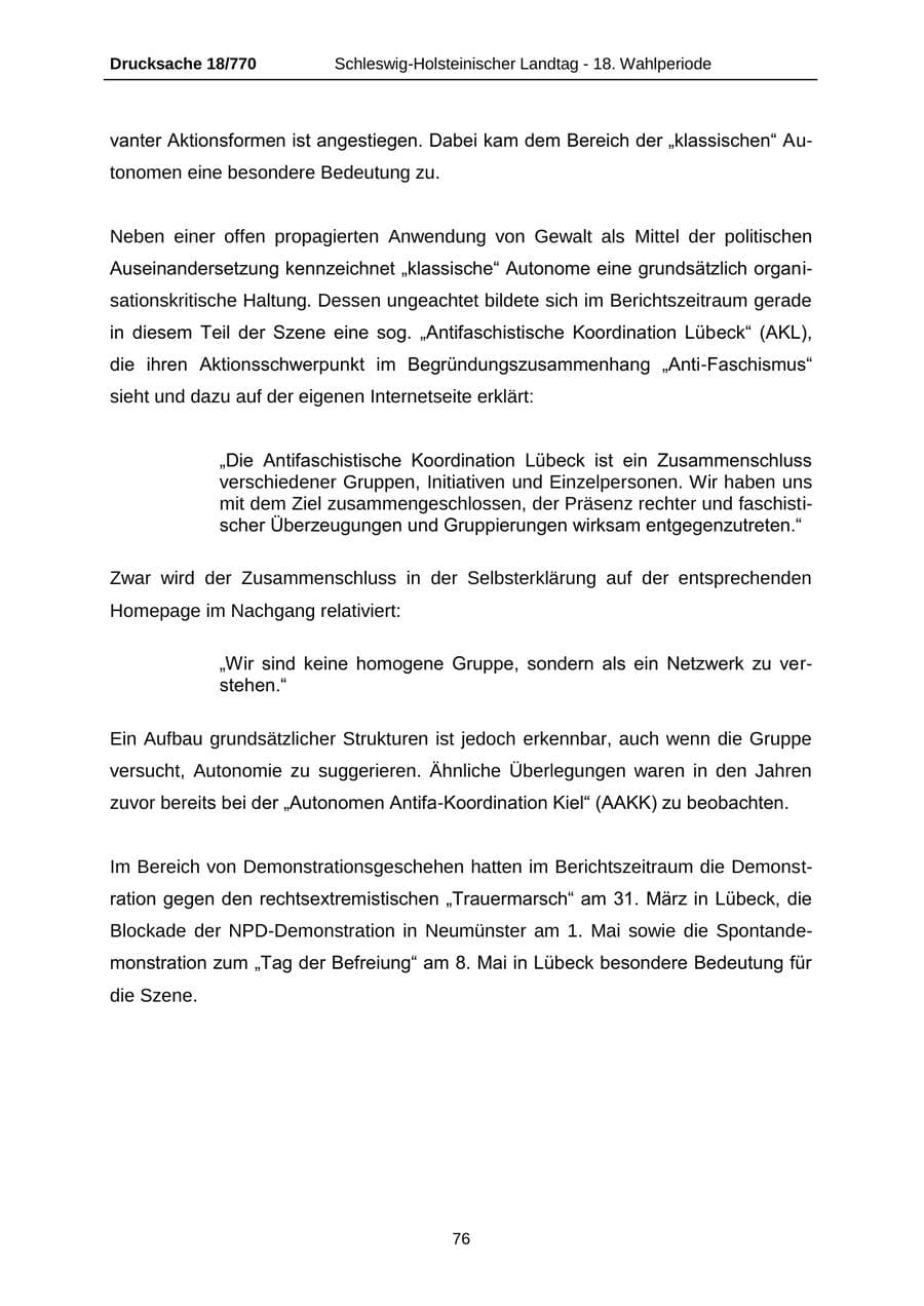 Seite 76 des Verfassungsschutzbericht 2012 Schleswig-Holstein