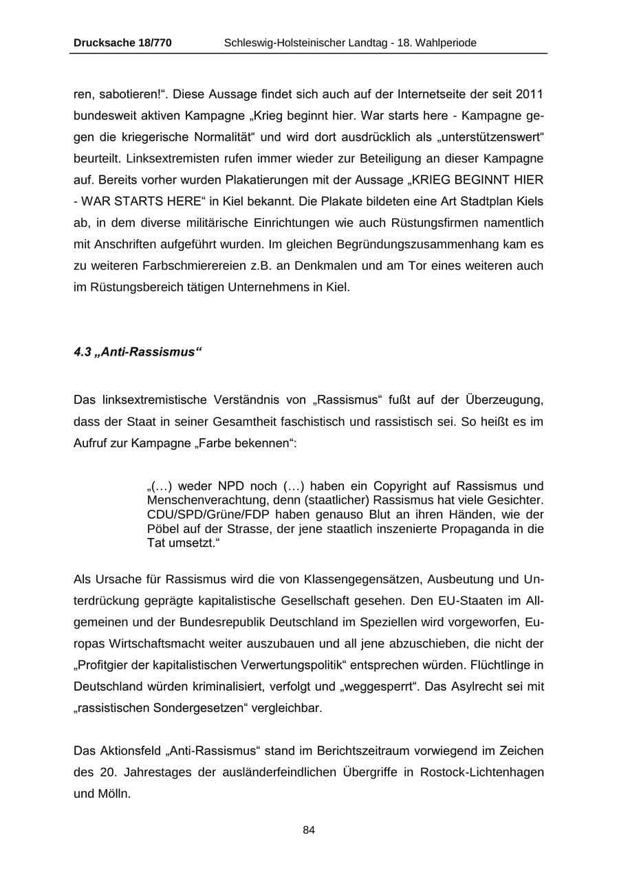 Seite 84 des Verfassungsschutzbericht 2012 Schleswig-Holstein