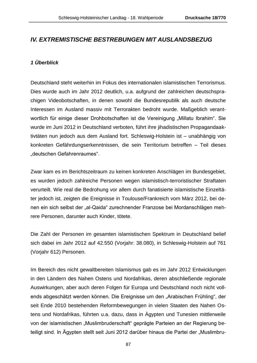 Seite 87 des Verfassungsschutzbericht 2012 Schleswig-Holstein