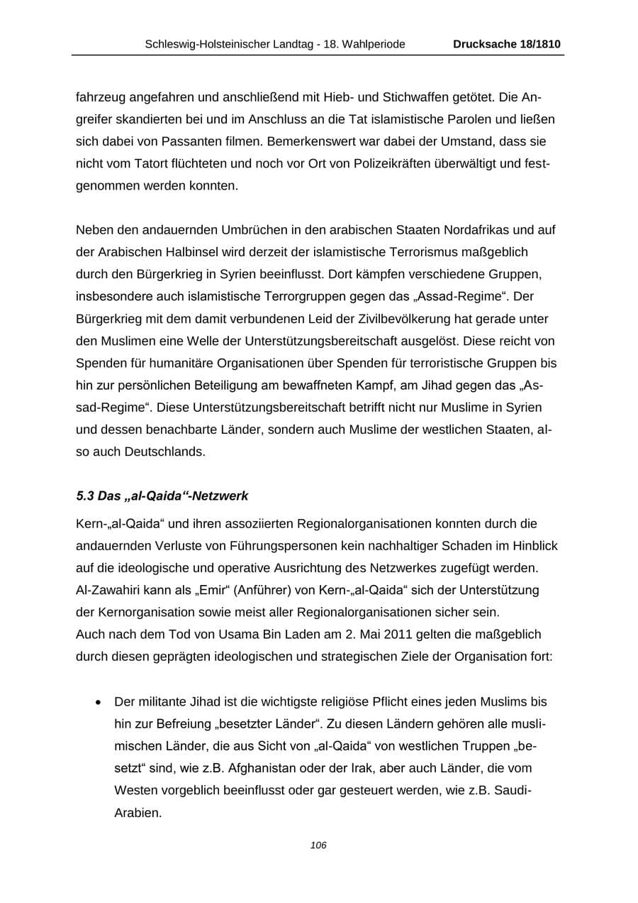 Seite 106 des Verfassungsschutzbericht 2013 Schleswig-Holstein