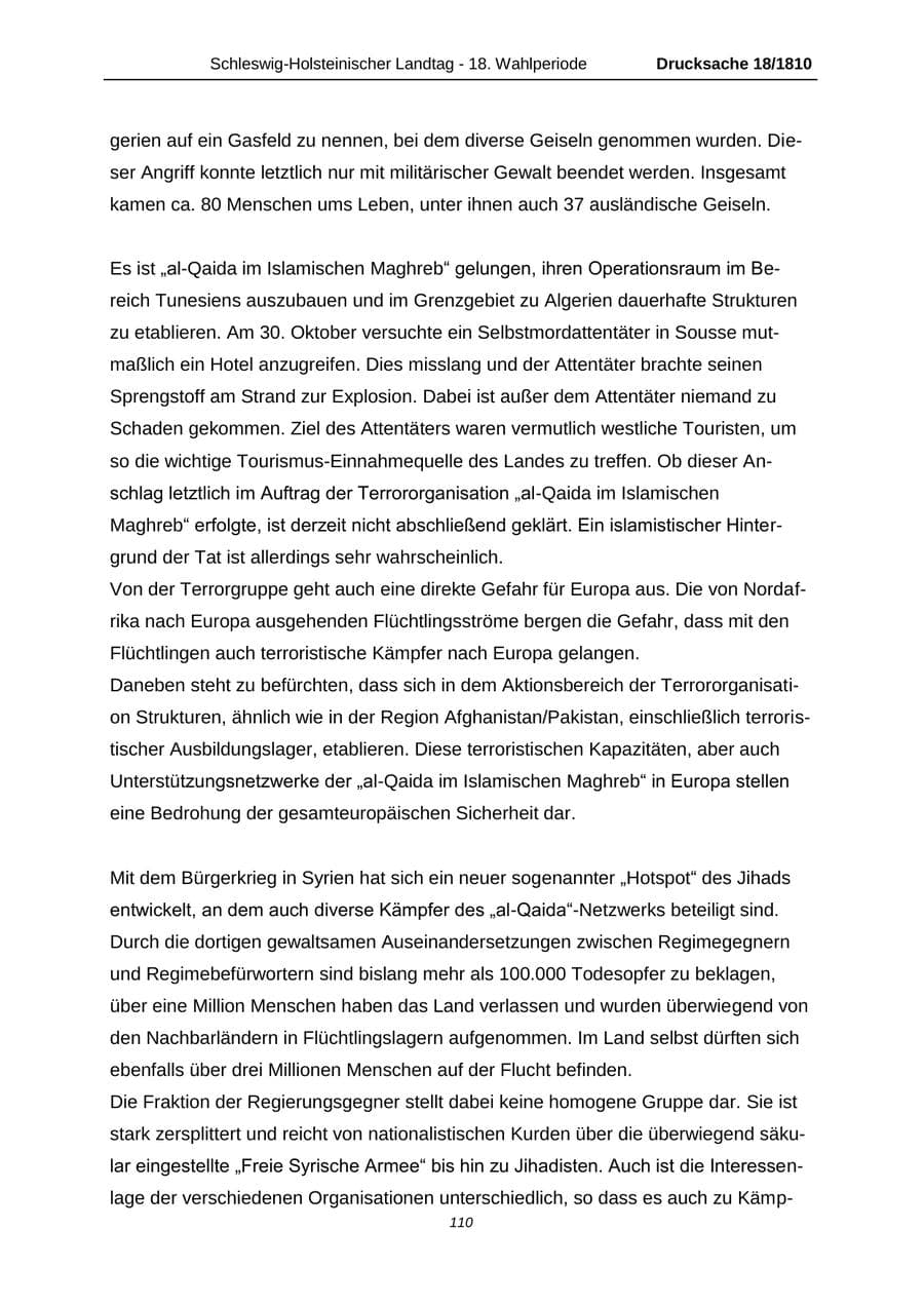 Seite 110 des Verfassungsschutzbericht 2013 Schleswig-Holstein