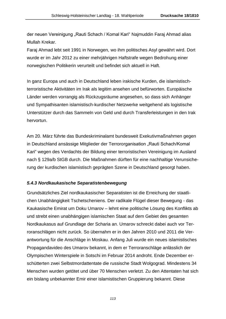 Seite 113 des Verfassungsschutzbericht 2013 Schleswig-Holstein