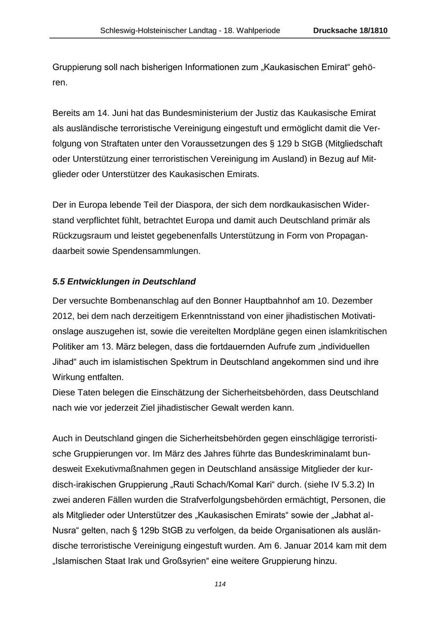 Seite 114 des Verfassungsschutzbericht 2013 Schleswig-Holstein