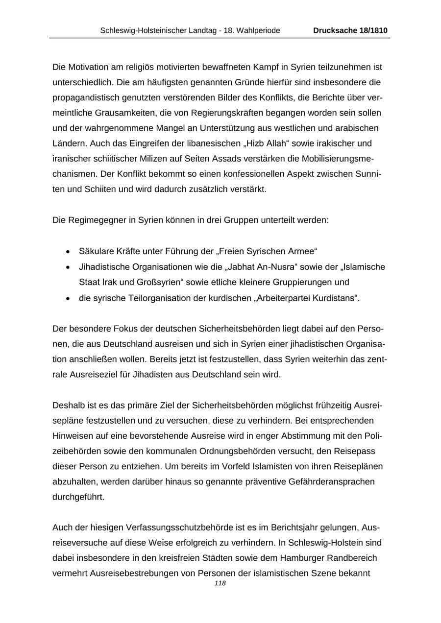 Seite 118 des Verfassungsschutzbericht 2013 Schleswig-Holstein