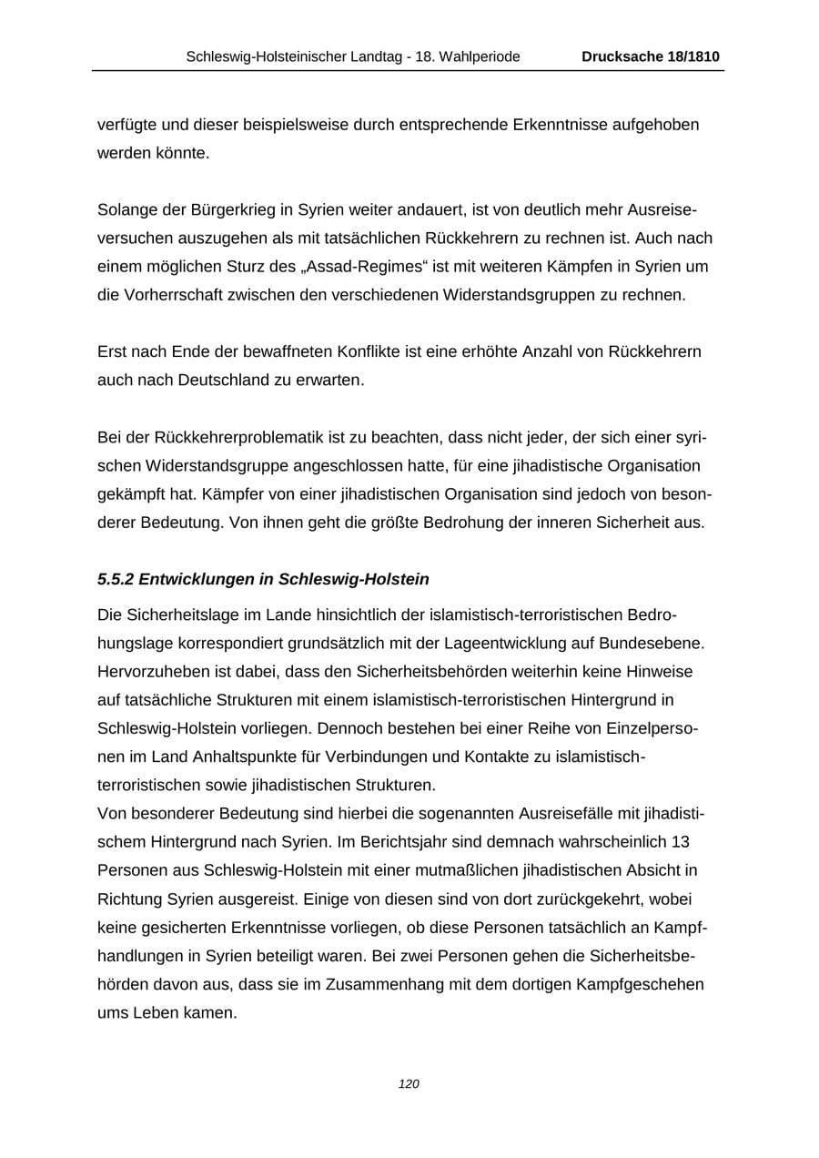 Seite 120 des Verfassungsschutzbericht 2013 Schleswig-Holstein