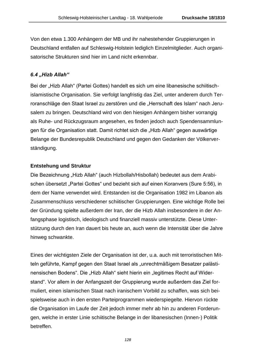 Seite 128 des Verfassungsschutzbericht 2013 Schleswig-Holstein