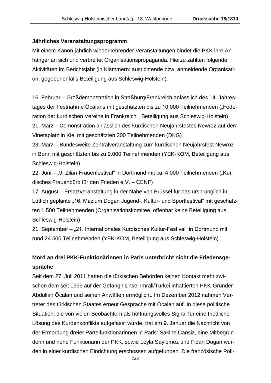 Seite 135 des Verfassungsschutzbericht 2013 Schleswig-Holstein