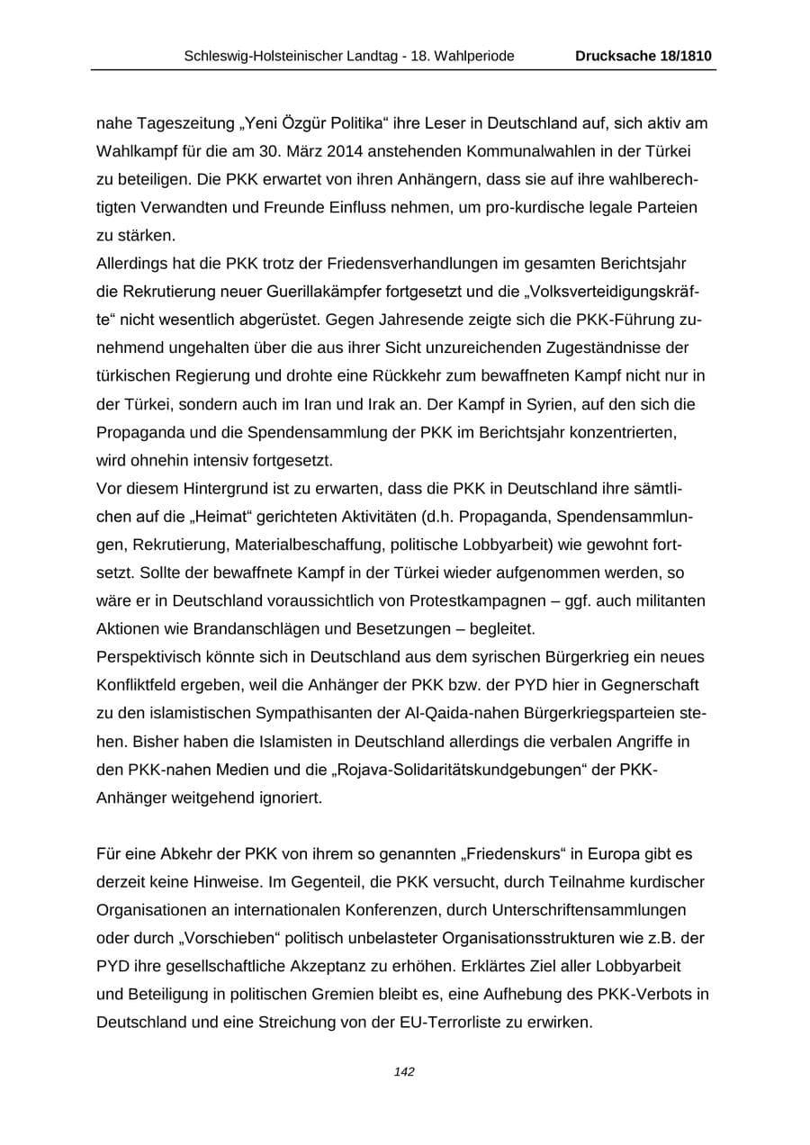 Seite 142 des Verfassungsschutzbericht 2013 Schleswig-Holstein