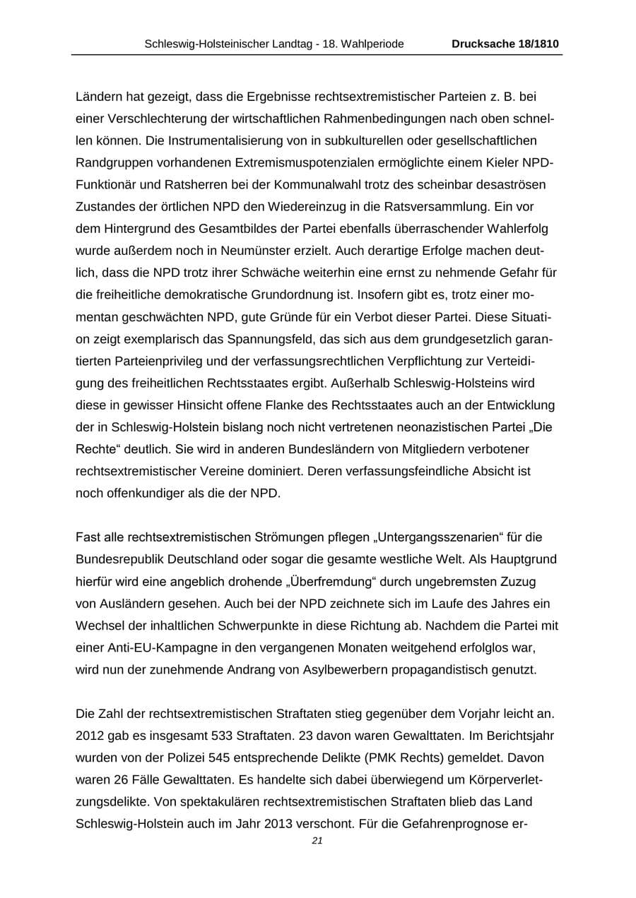 Seite 21 des Verfassungsschutzbericht 2013 Schleswig-Holstein