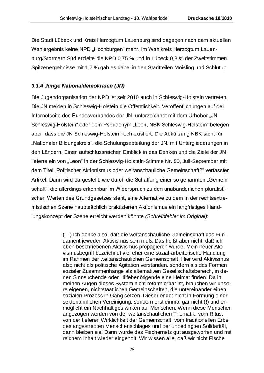 Seite 36 des Verfassungsschutzbericht 2013 Schleswig-Holstein
