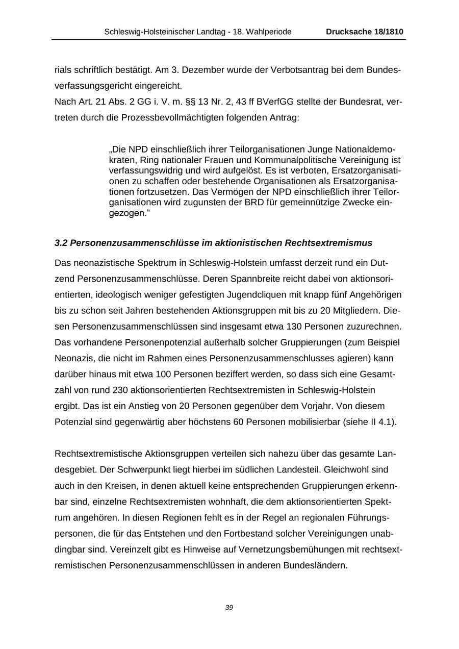 Seite 39 des Verfassungsschutzbericht 2013 Schleswig-Holstein