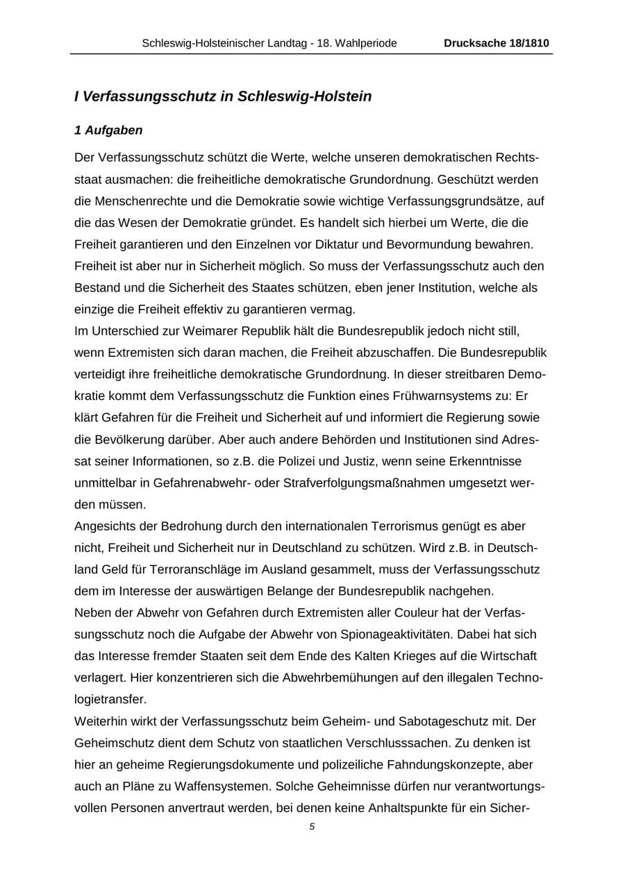 Seite 5 des Verfassungsschutzbericht 2013 Schleswig-Holstein