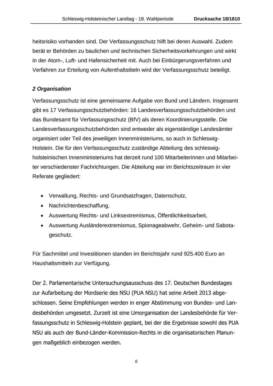 Seite 6 des Verfassungsschutzbericht 2013 Schleswig-Holstein