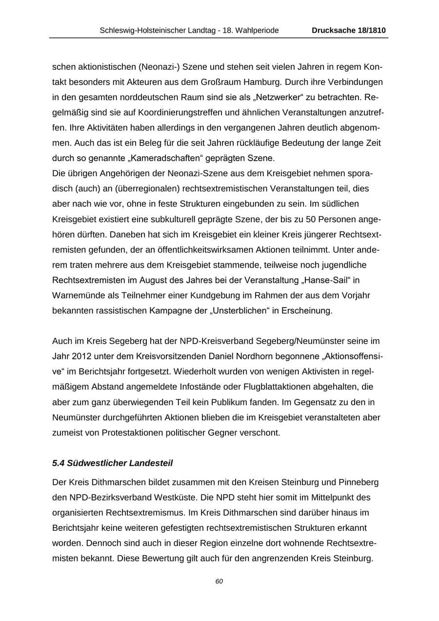 Seite 60 des Verfassungsschutzbericht 2013 Schleswig-Holstein