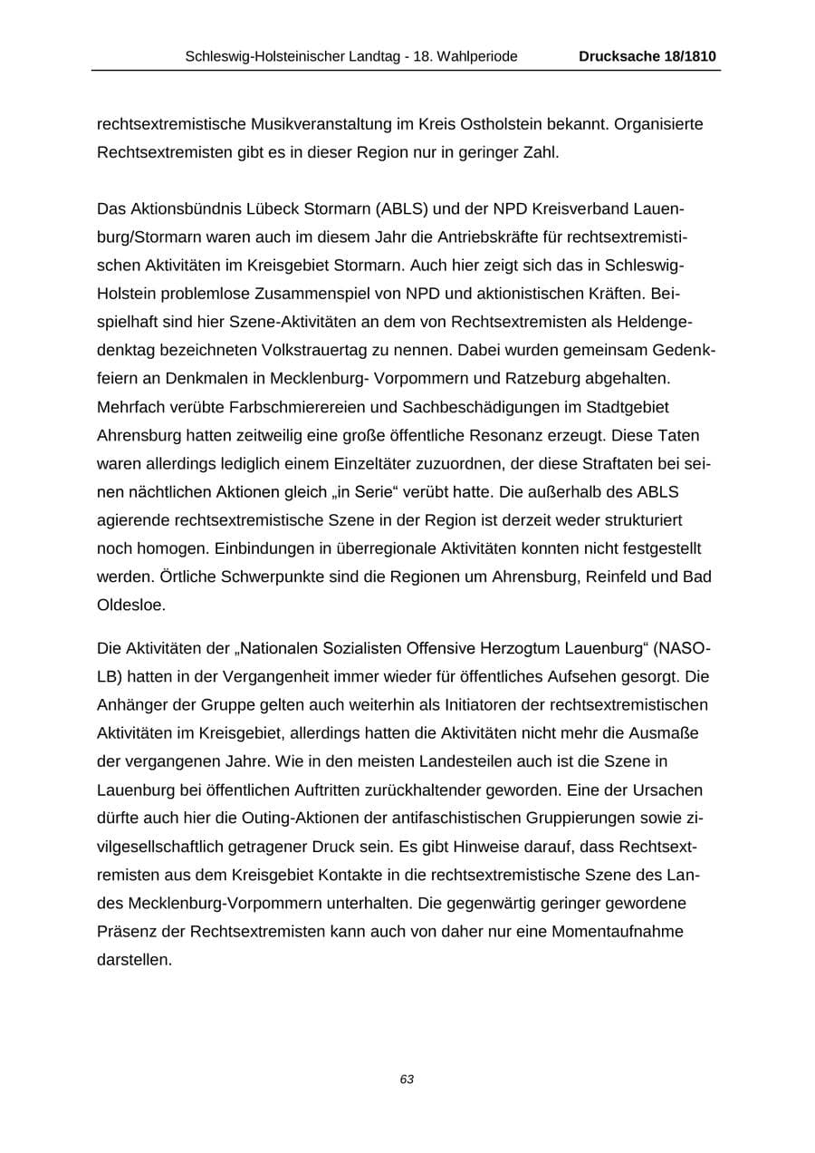 Seite 63 des Verfassungsschutzbericht 2013 Schleswig-Holstein