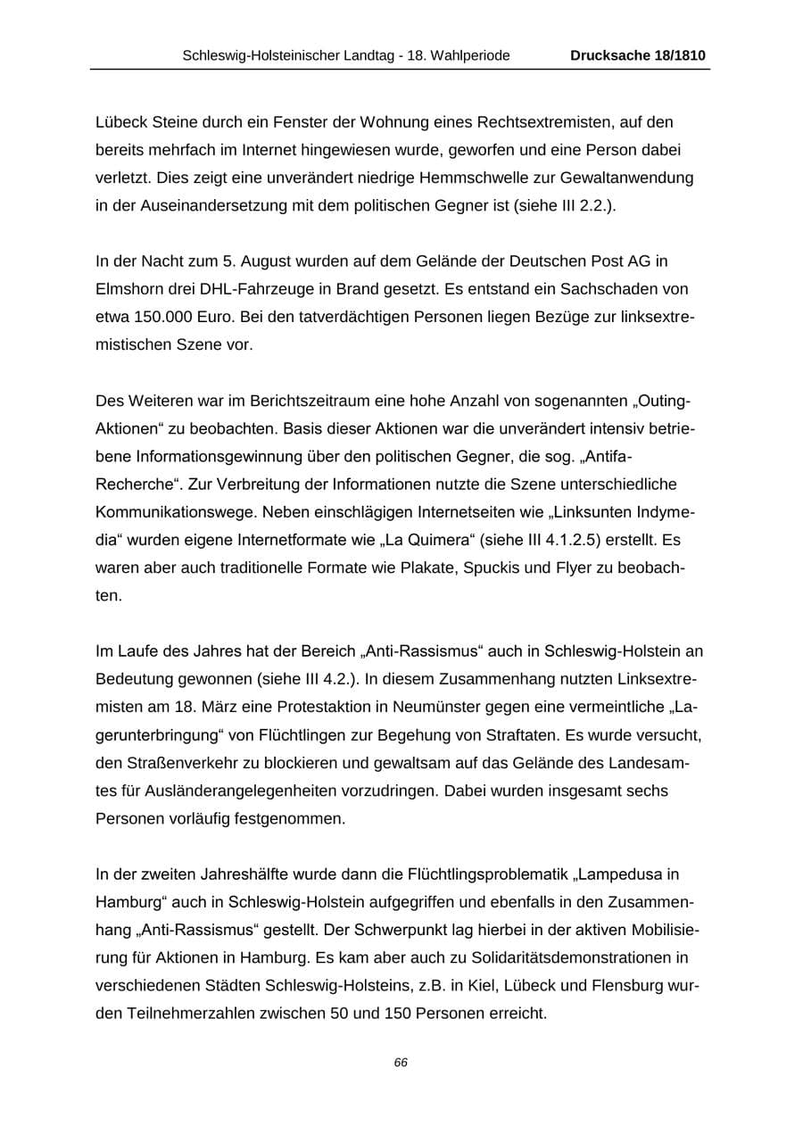 Seite 66 des Verfassungsschutzbericht 2013 Schleswig-Holstein