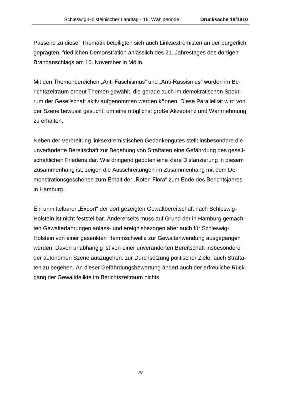 Seite 67 des Verfassungsschutzbericht 2013 Schleswig-Holstein