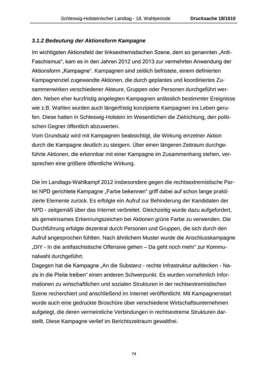 Seite 74 des Verfassungsschutzbericht 2013 Schleswig-Holstein