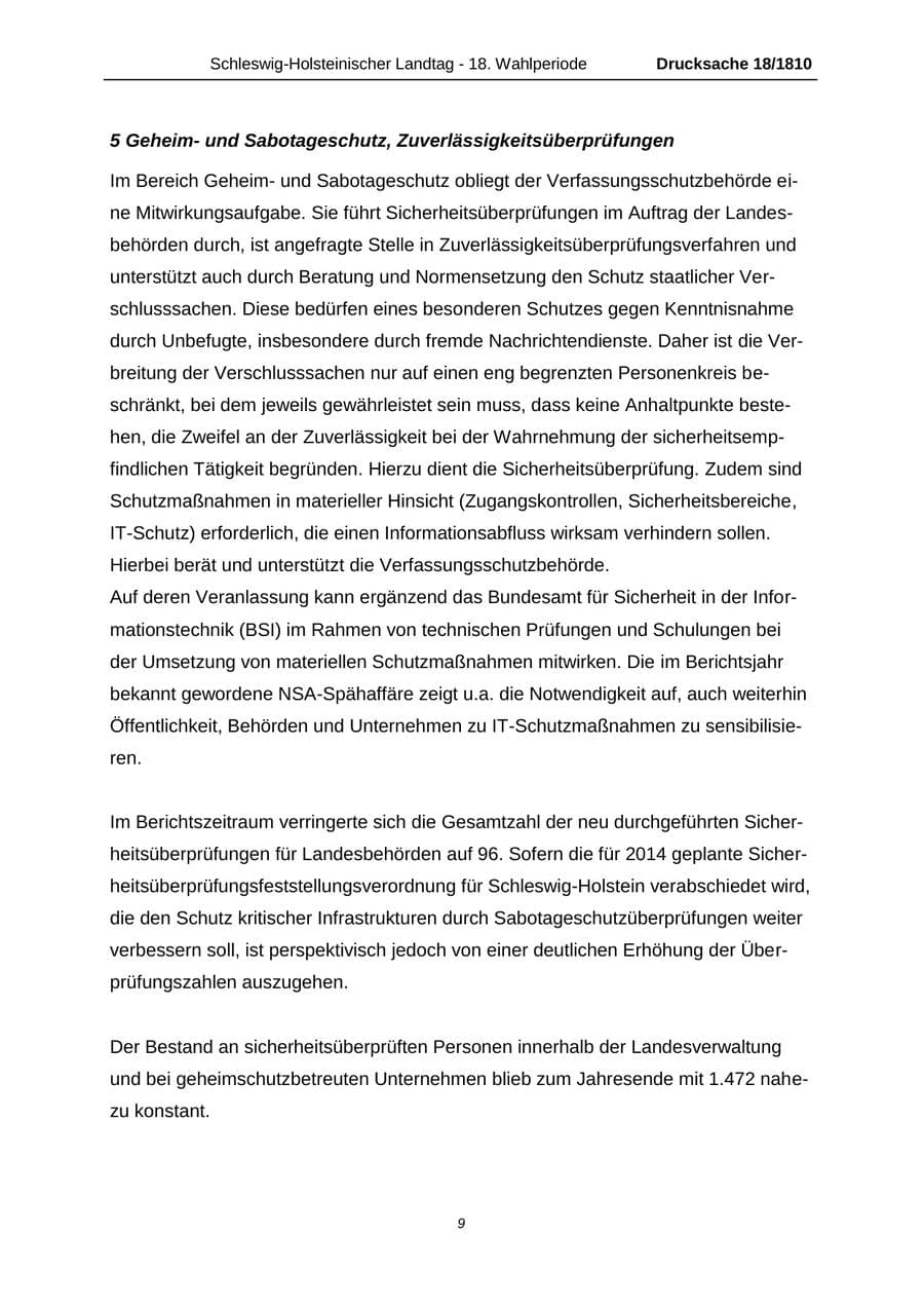 Seite 9 des Verfassungsschutzbericht 2013 Schleswig-Holstein