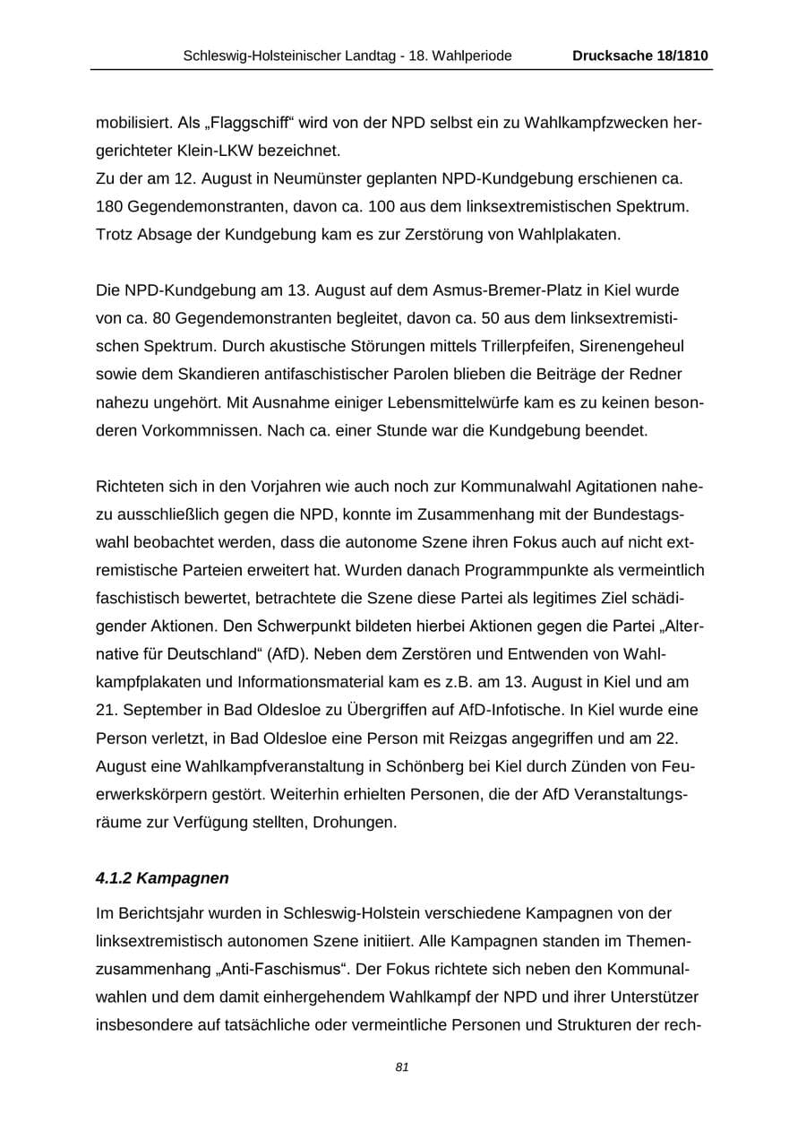 Seite 81 des Verfassungsschutzbericht 2013 Schleswig-Holstein