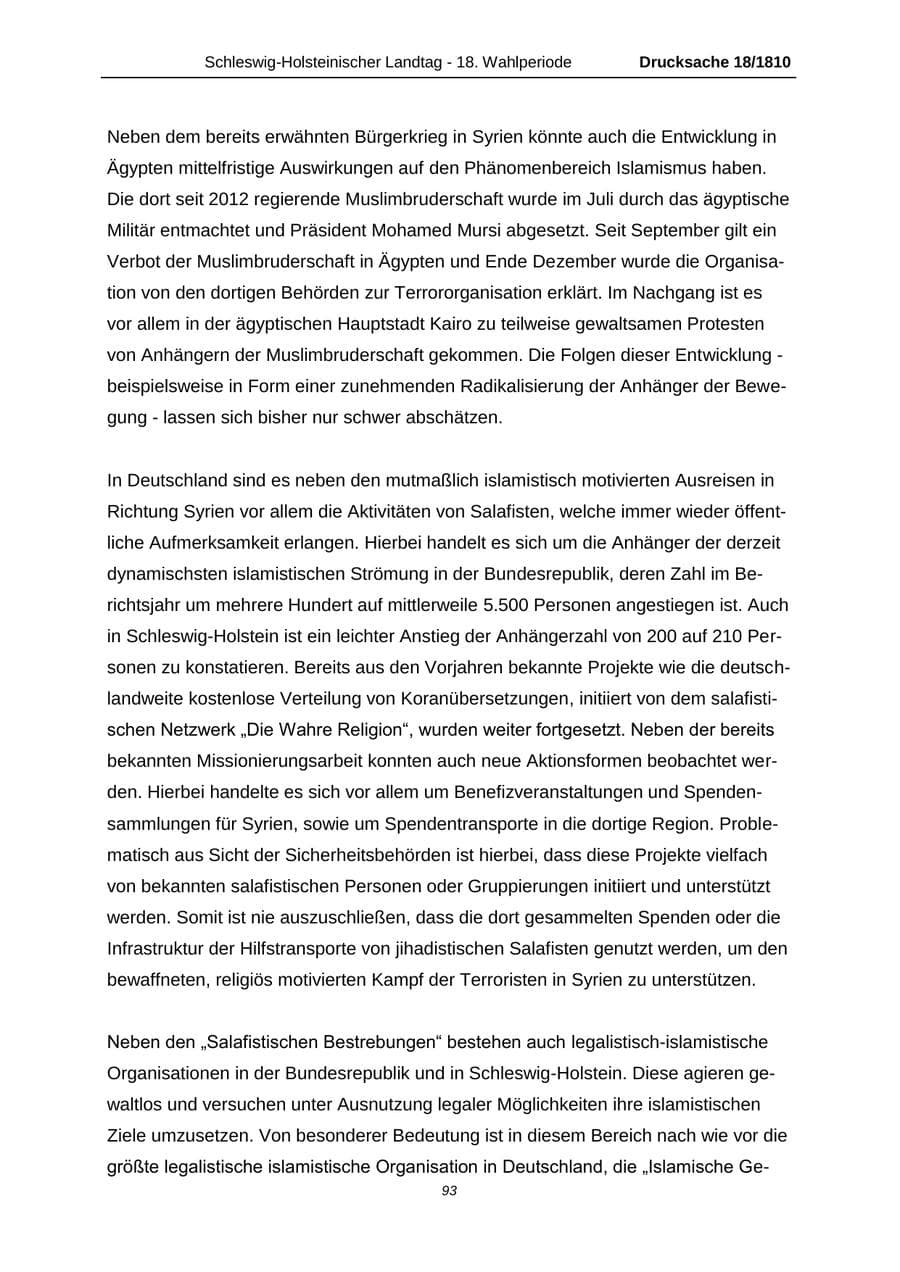 Seite 93 des Verfassungsschutzbericht 2013 Schleswig-Holstein