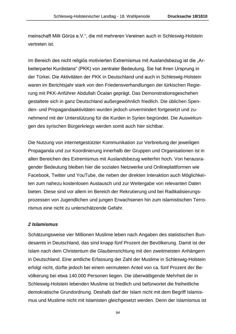 Seite 94 des Verfassungsschutzbericht 2013 Schleswig-Holstein