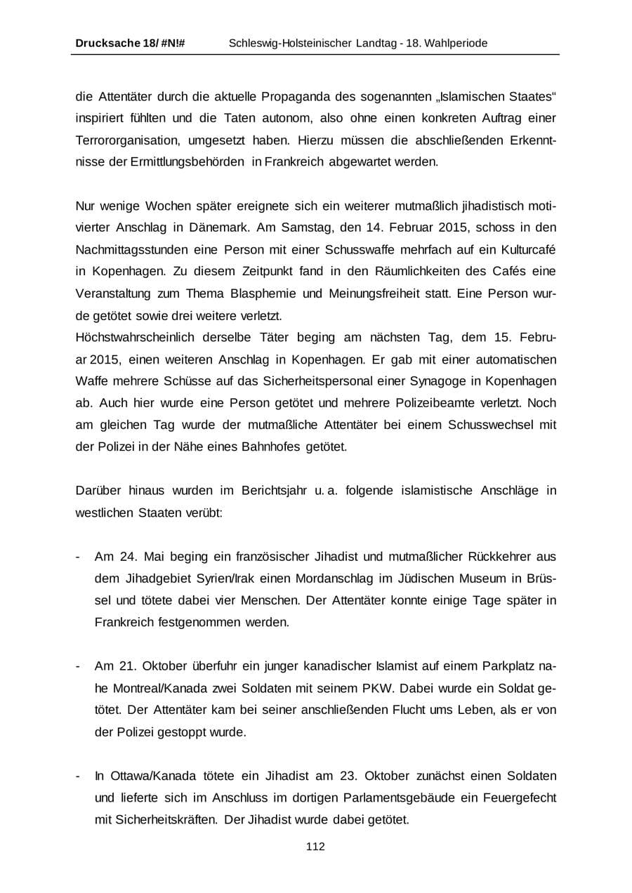 Seite 112 des Verfassungsschutzbericht 2014 Schleswig-Holstein