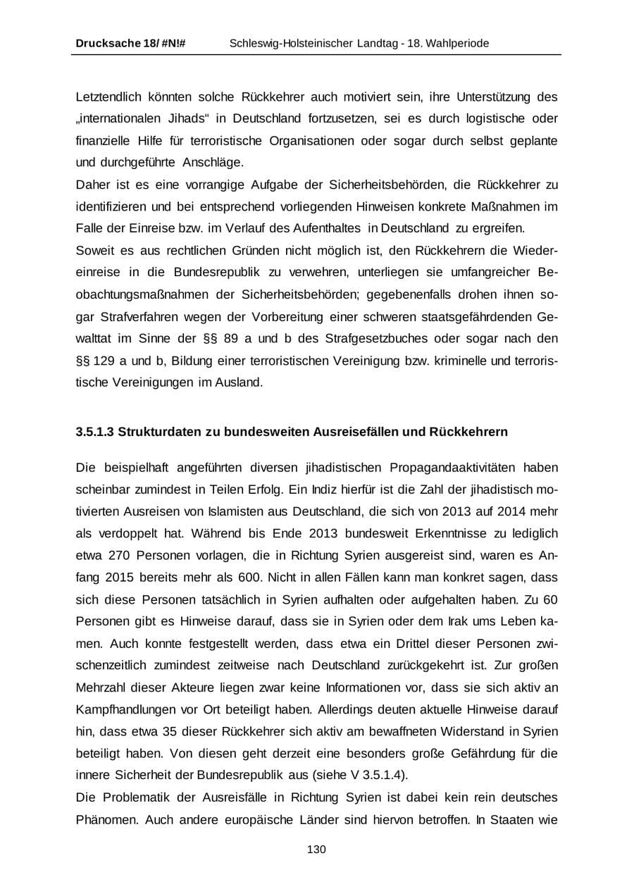 Seite 130 des Verfassungsschutzbericht 2014 Schleswig-Holstein
