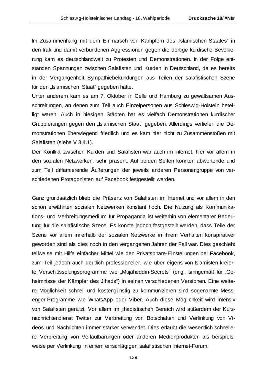 Seite 139 des Verfassungsschutzbericht 2014 Schleswig-Holstein