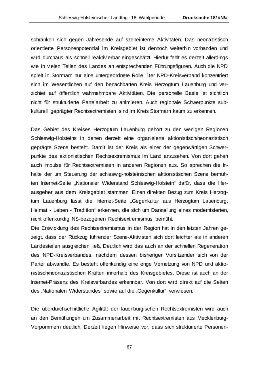 Seite 67 des Verfassungsschutzbericht 2014 Schleswig-Holstein
