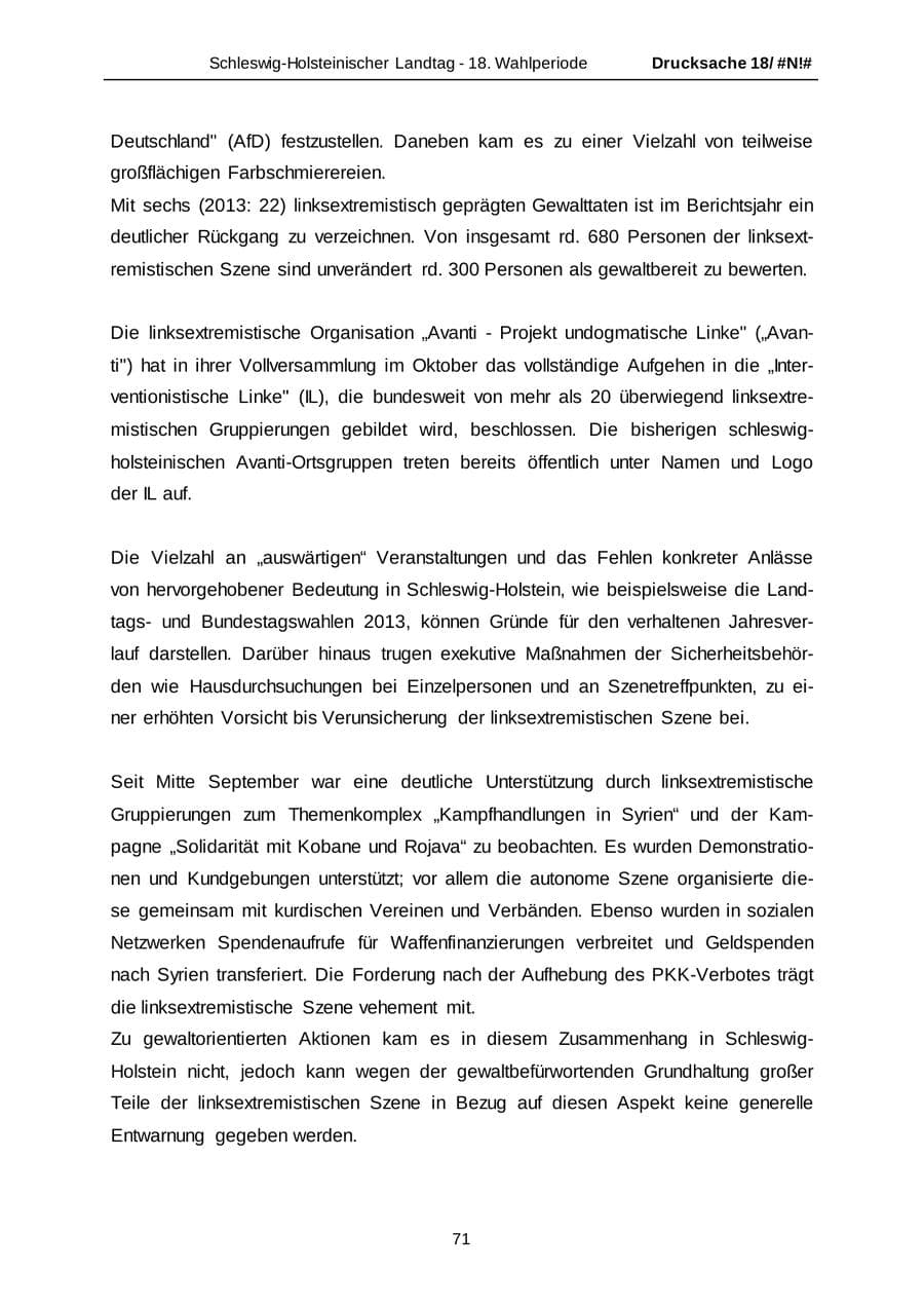Seite 71 des Verfassungsschutzbericht 2014 Schleswig-Holstein
